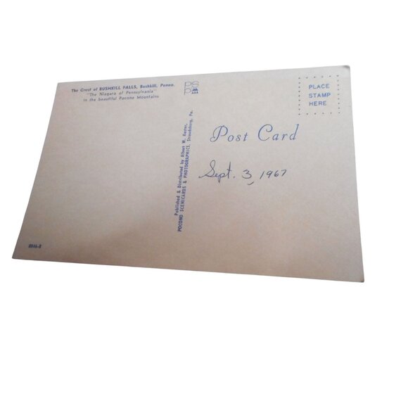 Vintage Postcard unposted Bushkill Falls, PA 1960s waterfall bridge Poconos - Picture 2 of 2